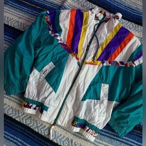 Vintage 80s / 90s multi colored windbreaker jacket rivers edge sport - medium